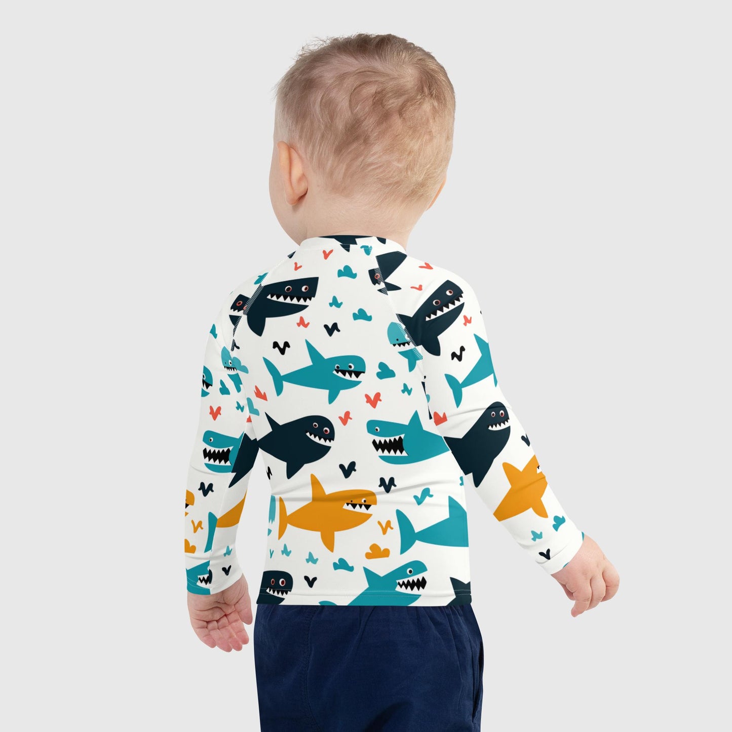 Kids Rash Guard Shark Serenade | Cute Shark Toddler Boys Swim Shirt