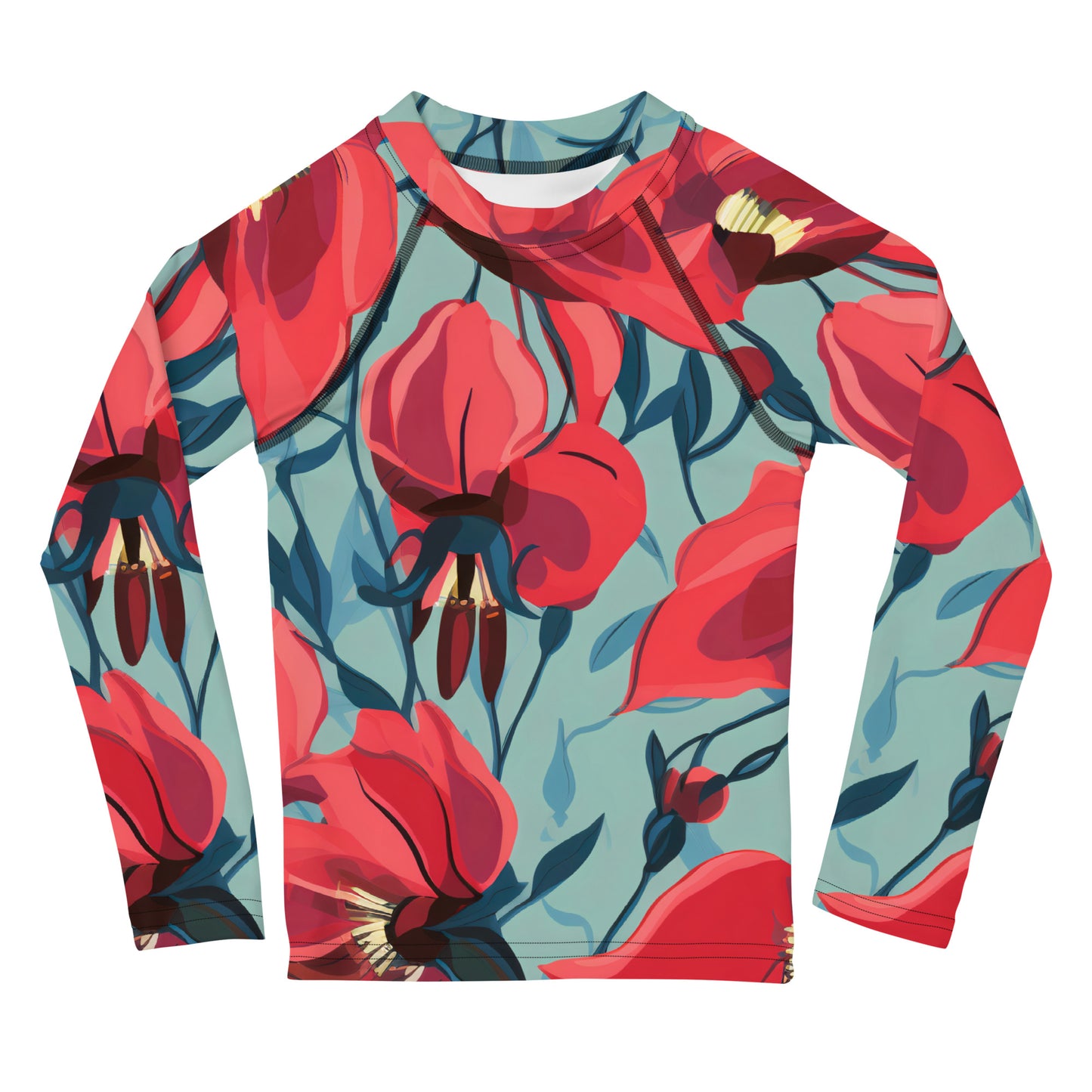 Kids Rash Guard Red Green Floral | UV Swim Shirt for Toddlers Sturts Desert Pea