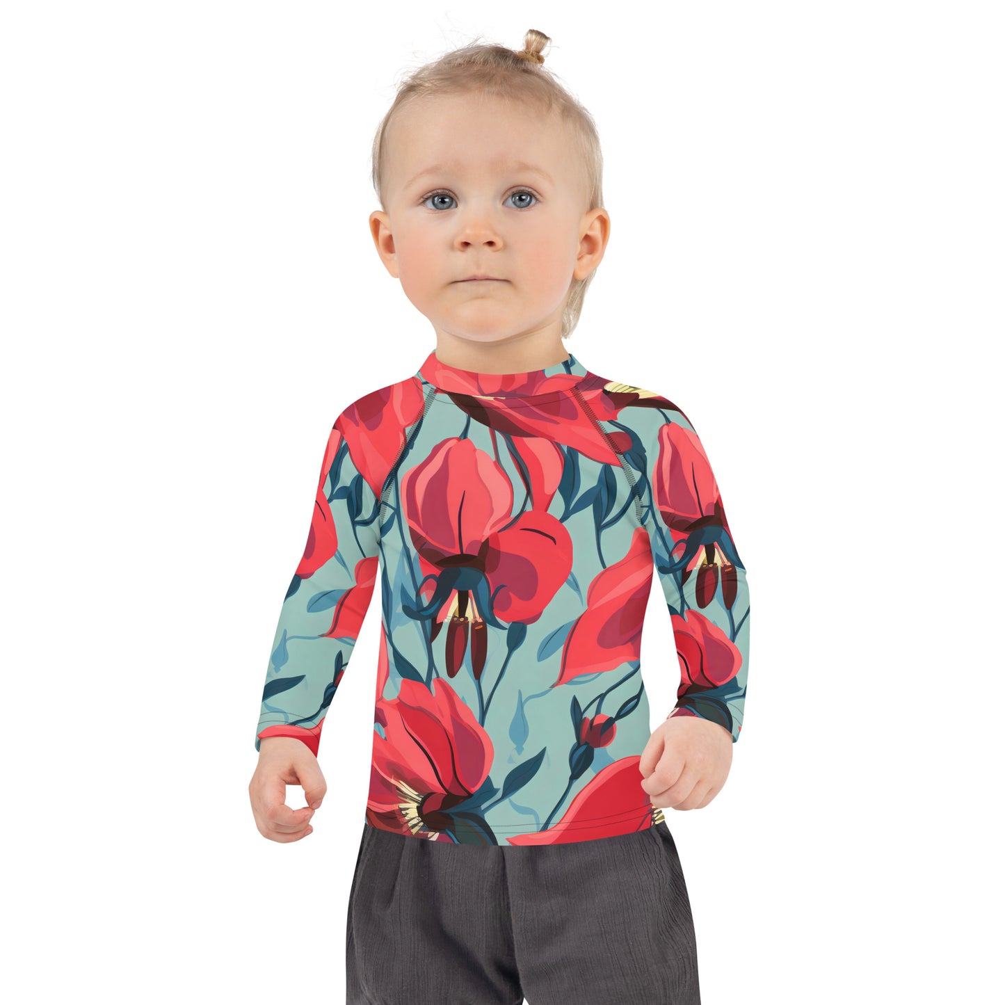 Kids Rash Guard Red Green Floral | UV Swim Shirt for Toddlers Sturts Desert Pea