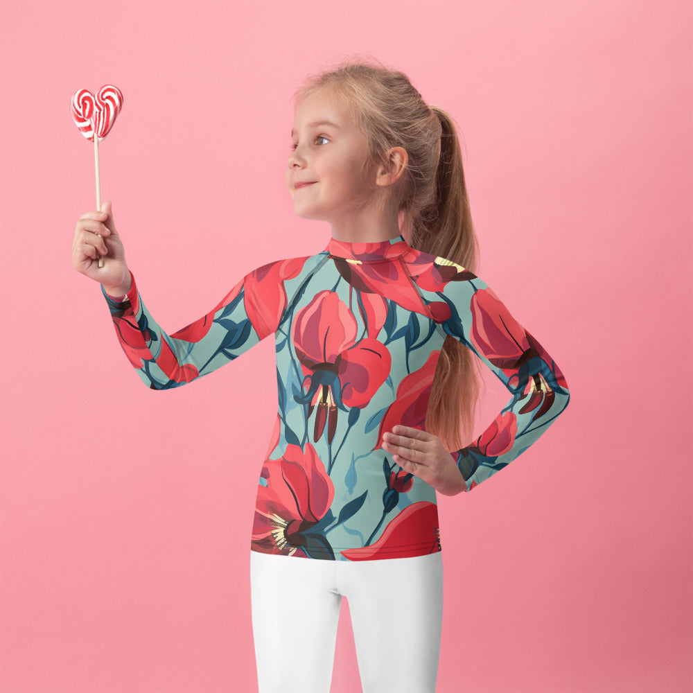 Kids Rash Guard Red Green Floral | UV Swim Shirt for Toddlers Sturts Desert Pea