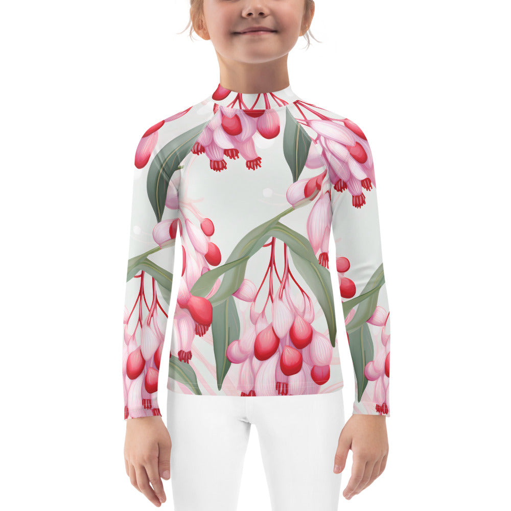 Kids Rash Guard Floral Lilly Pilly | Pink and Green UV Protective Swim Shirt for Girls