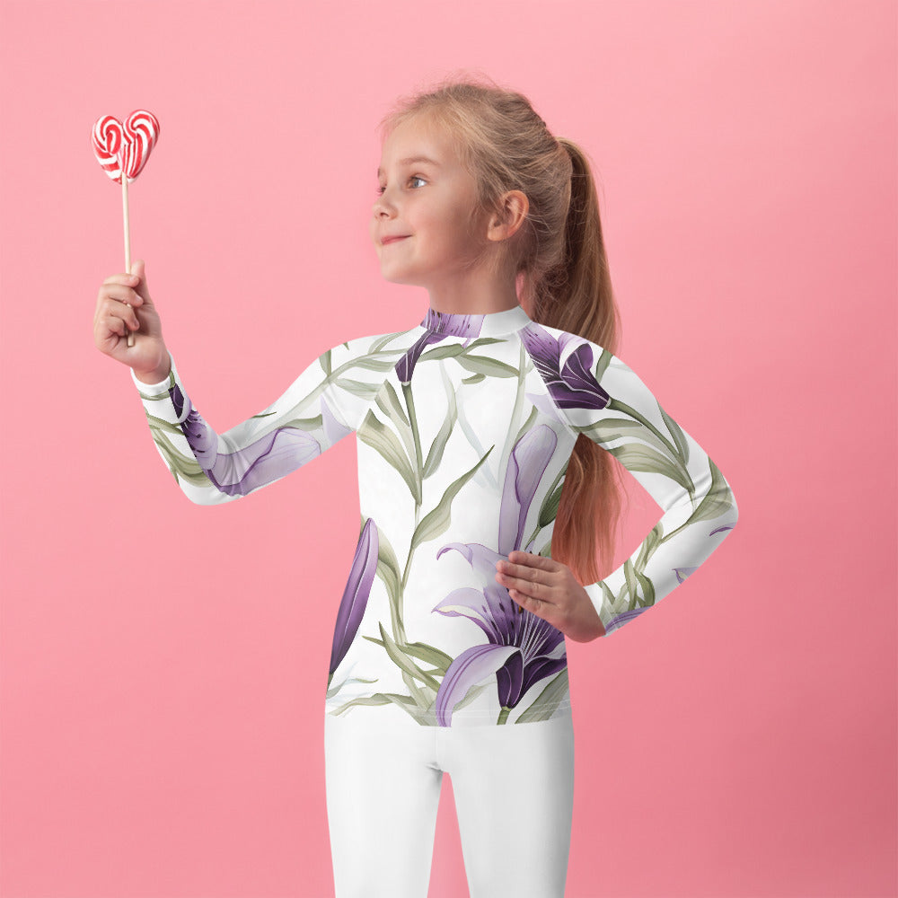 Kids Floral Sun Shirt with UV Protection| Australian Vanilla Lily Rash Guard for Children