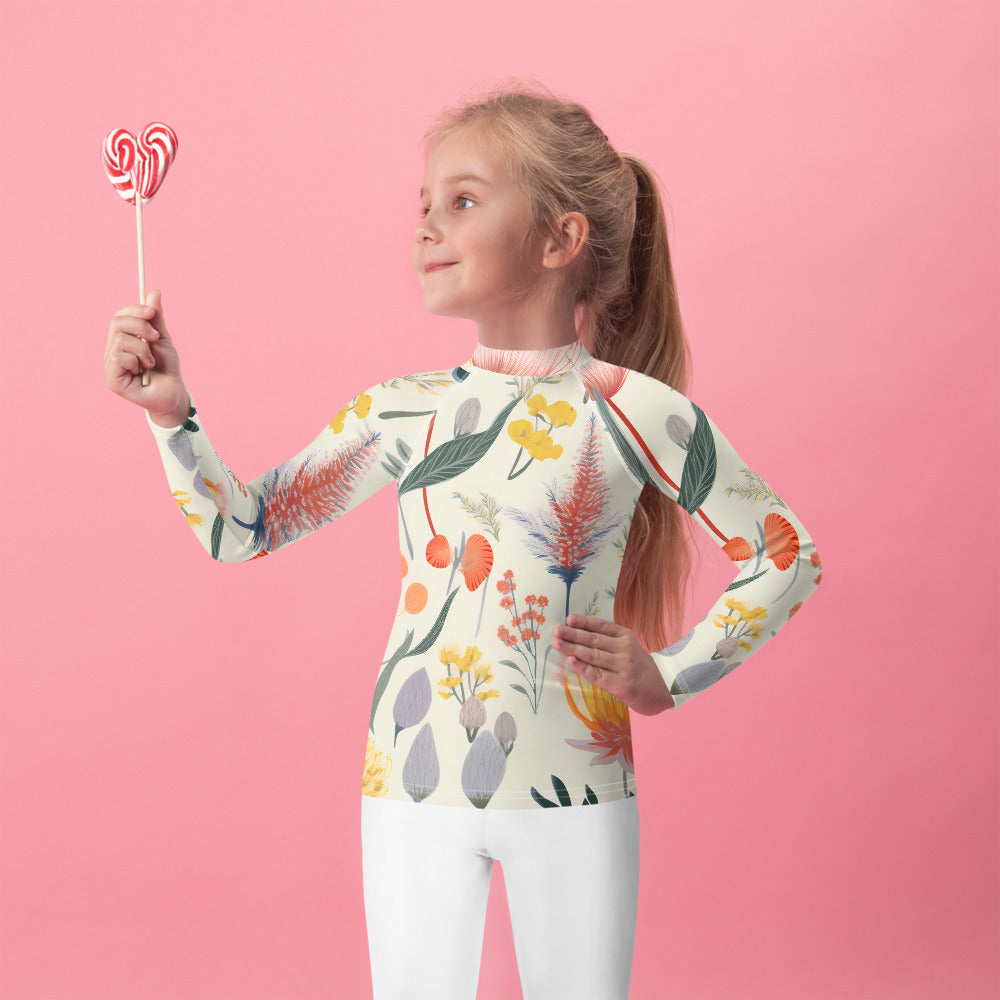 Kids Rash Guard Vintage Botanical | Cute Sun Protection Swimwear