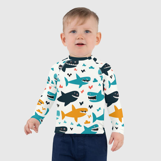 Kids Rash Guard Shark Serenade | Cute Shark Toddler Boys Swim Shirt