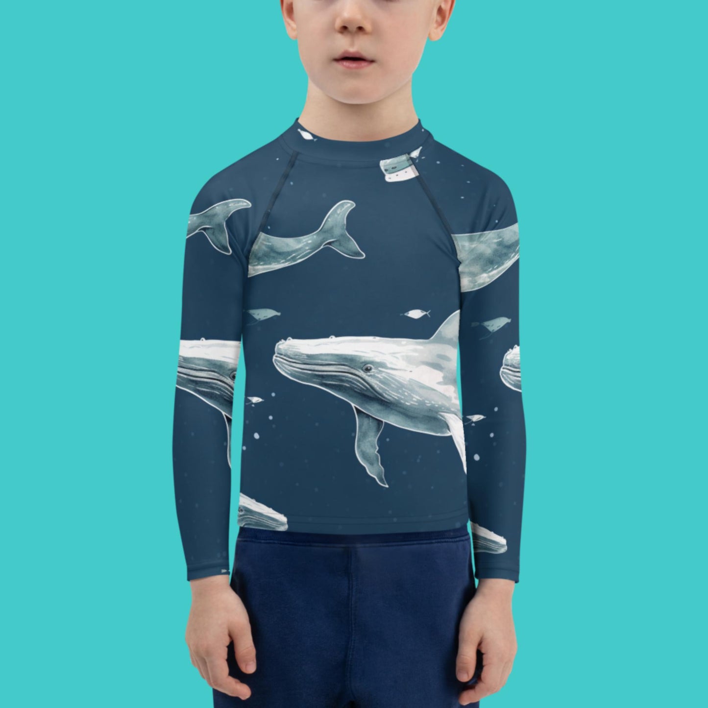 Kids Rash Guard Blue Whale | UV Protective Swim Shirt for Boys