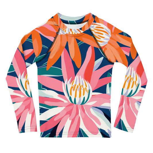 Girls Floral Rash Guard | Girls Flannel Flower Swim Shirt