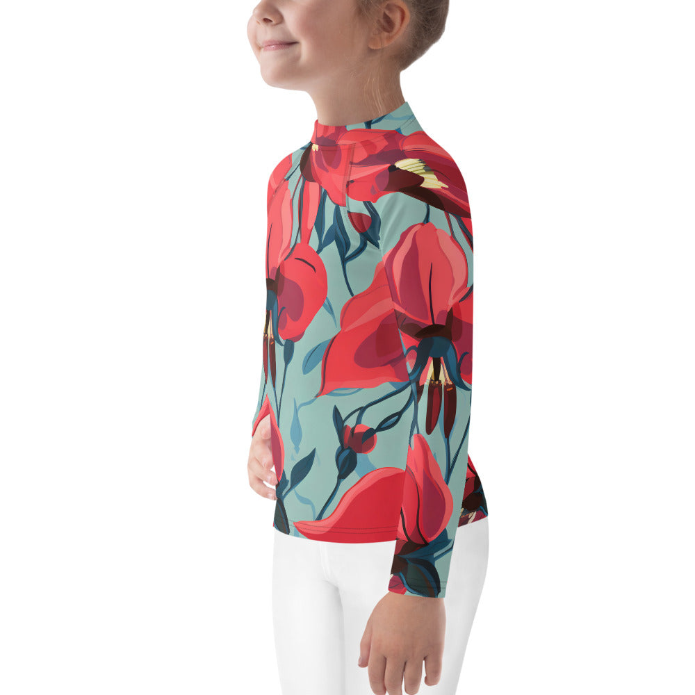 Kids Rash Guard Red Green Floral | UV Swim Shirt for Toddlers Sturts Desert Pea