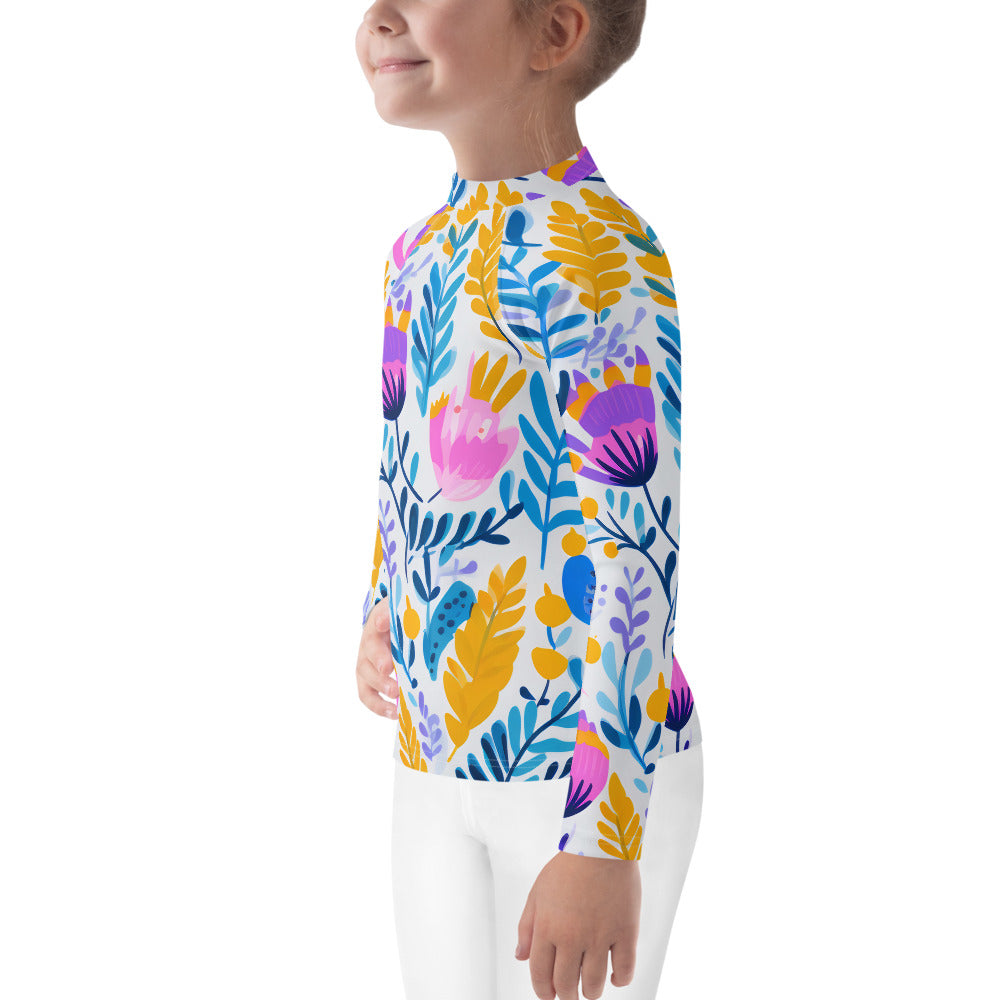 Kids Rash Guard Swimsuit Blossom Splash | Hot Pink Floral UV Protective Swim Shirt