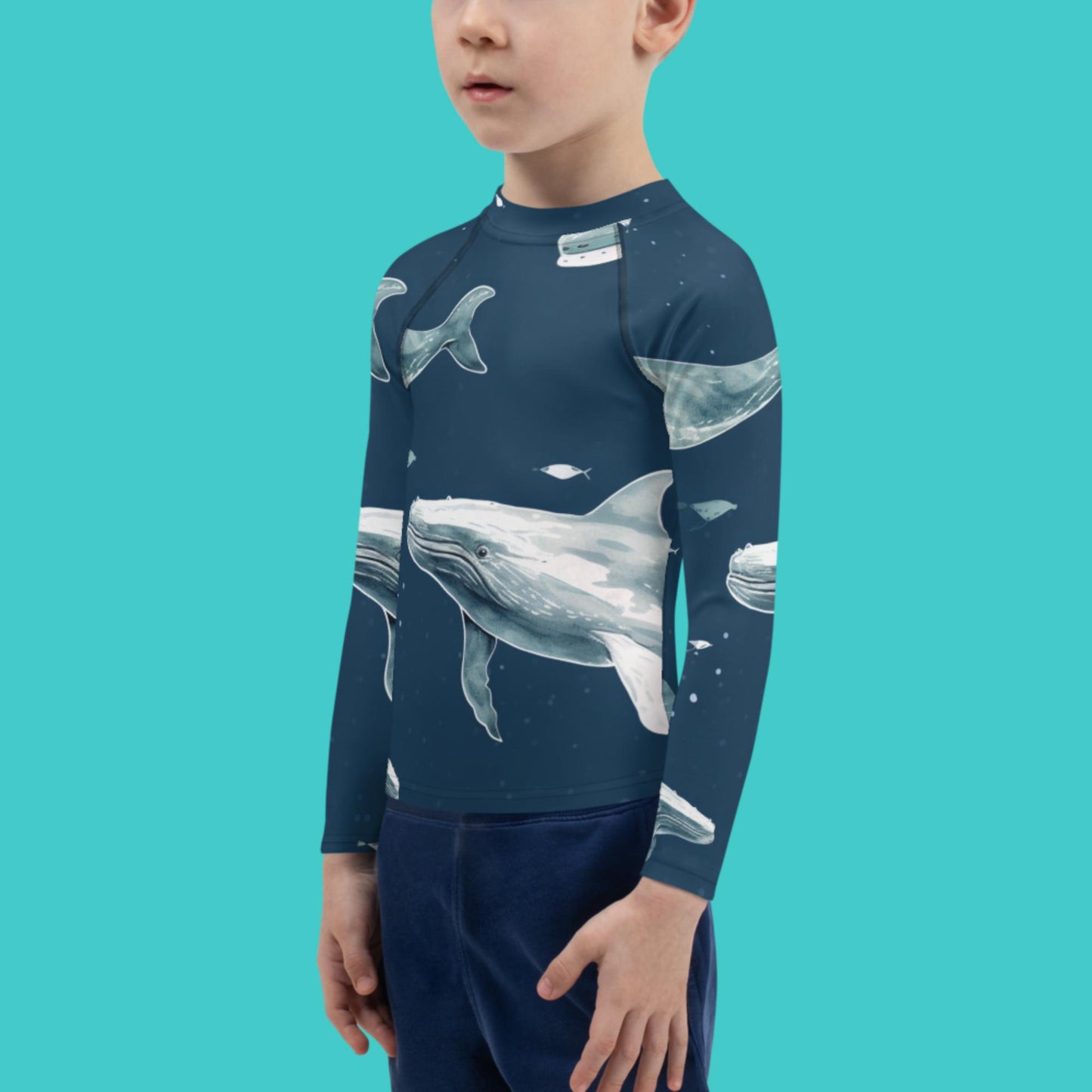 Kids Rash Guard Blue Whale | UV Protective Swim Shirt for Boys