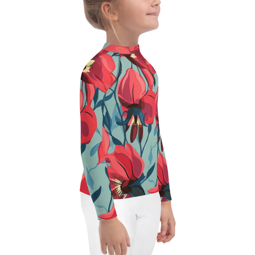 Kids Rash Guard Red Green Floral | UV Swim Shirt for Toddlers Sturts Desert Pea