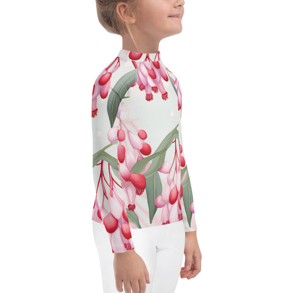 Kids Rash Guard Floral Lilly Pilly | Pink and Green UV Protective Swim Shirt for Girls