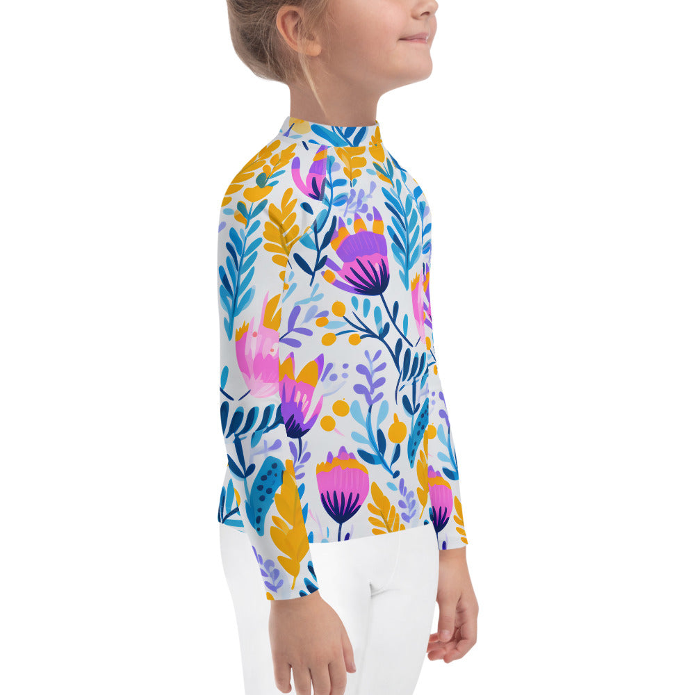 Kids Rash Guard Swimsuit Blossom Splash | Hot Pink Floral UV Protective Swim Shirt