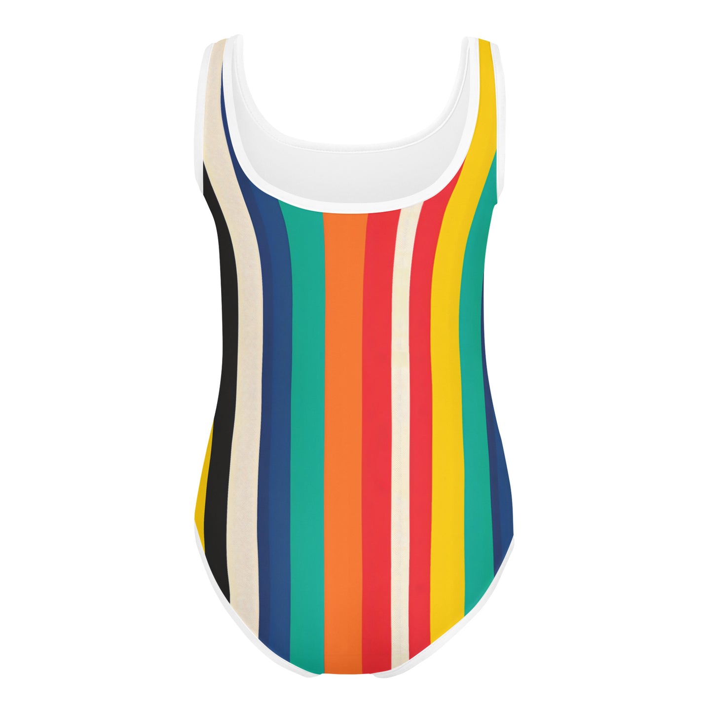 60s Rainbow Stripe Kids Swimsuit - The Byron Retro Rainbow One Piece for Vacation