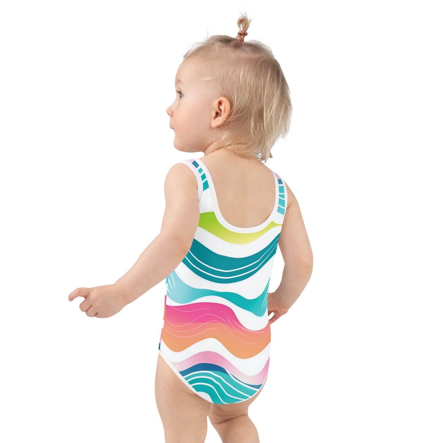 Neon Waves Kids Swimsuit | Girls Wave Print Modest Swimwear