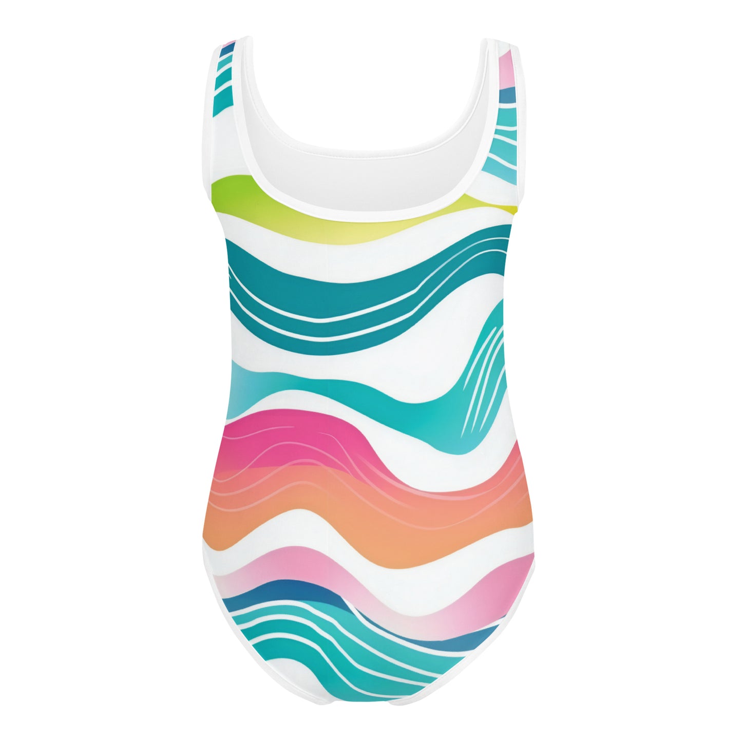 Neon Waves Kids Swimsuit | Girls Wave Print Modest Swimwear