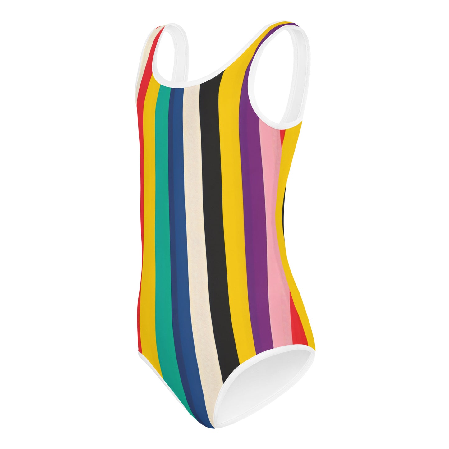 60s Rainbow Stripe Kids Swimsuit - The Byron Retro Rainbow One Piece for Vacation