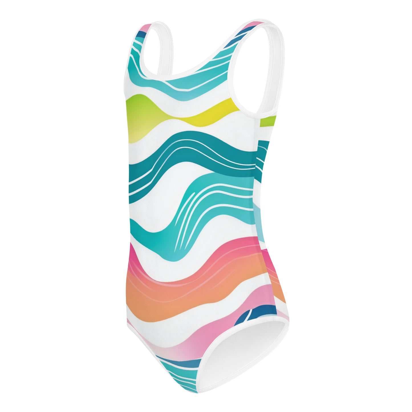 Neon Waves Kids Swimsuit | Girls Wave Print Modest Swimwear