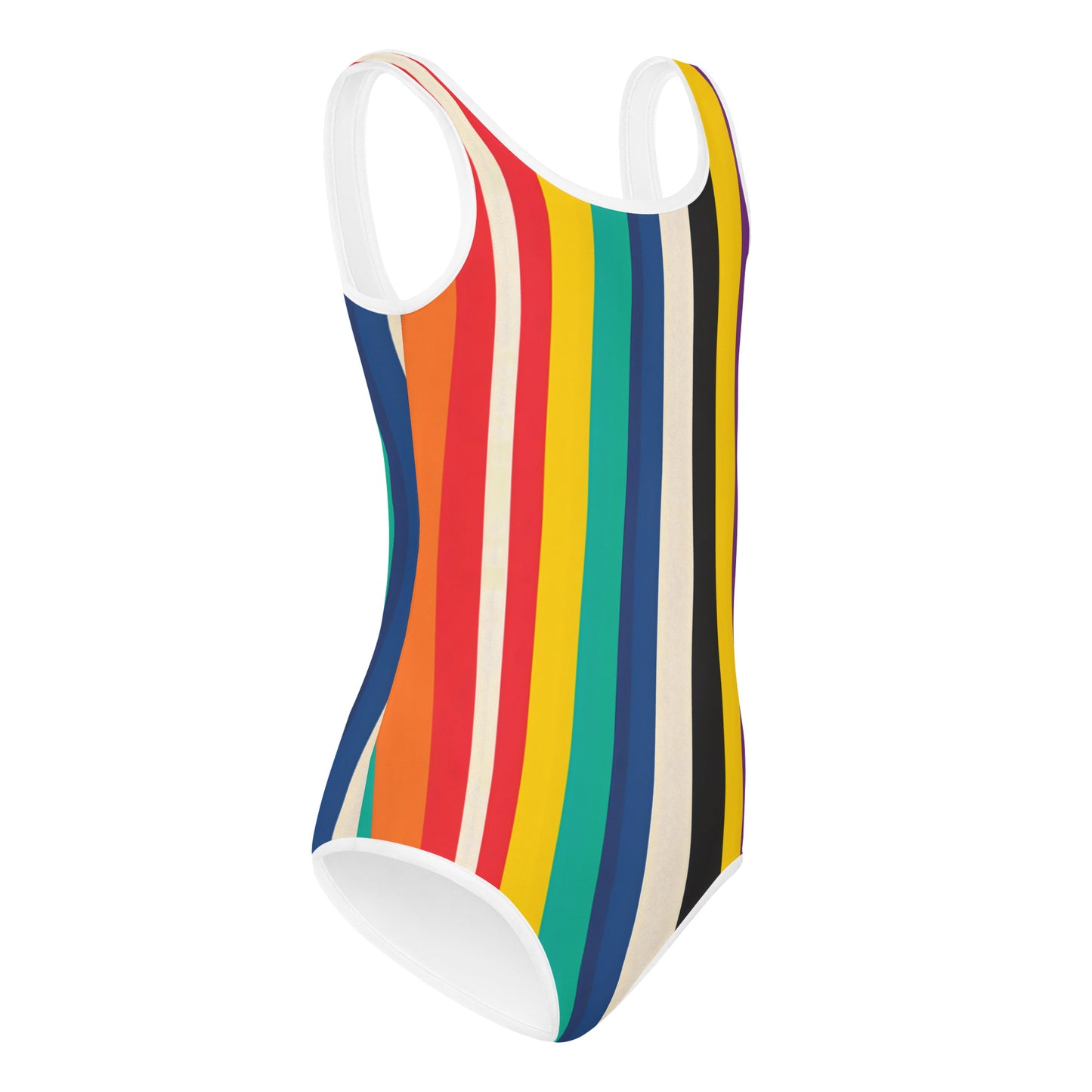 60s Rainbow Stripe Kids Swimsuit - The Byron Retro Rainbow One Piece for Vacation