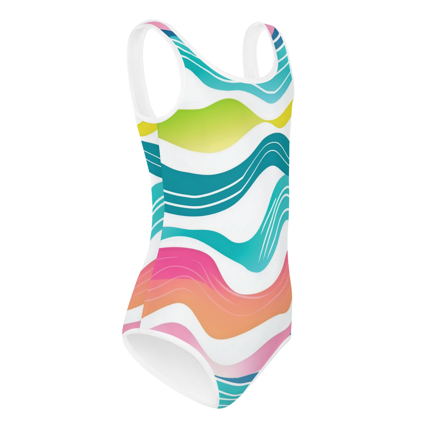 Neon Waves Kids Swimsuit | Girls Wave Print Modest Swimwear