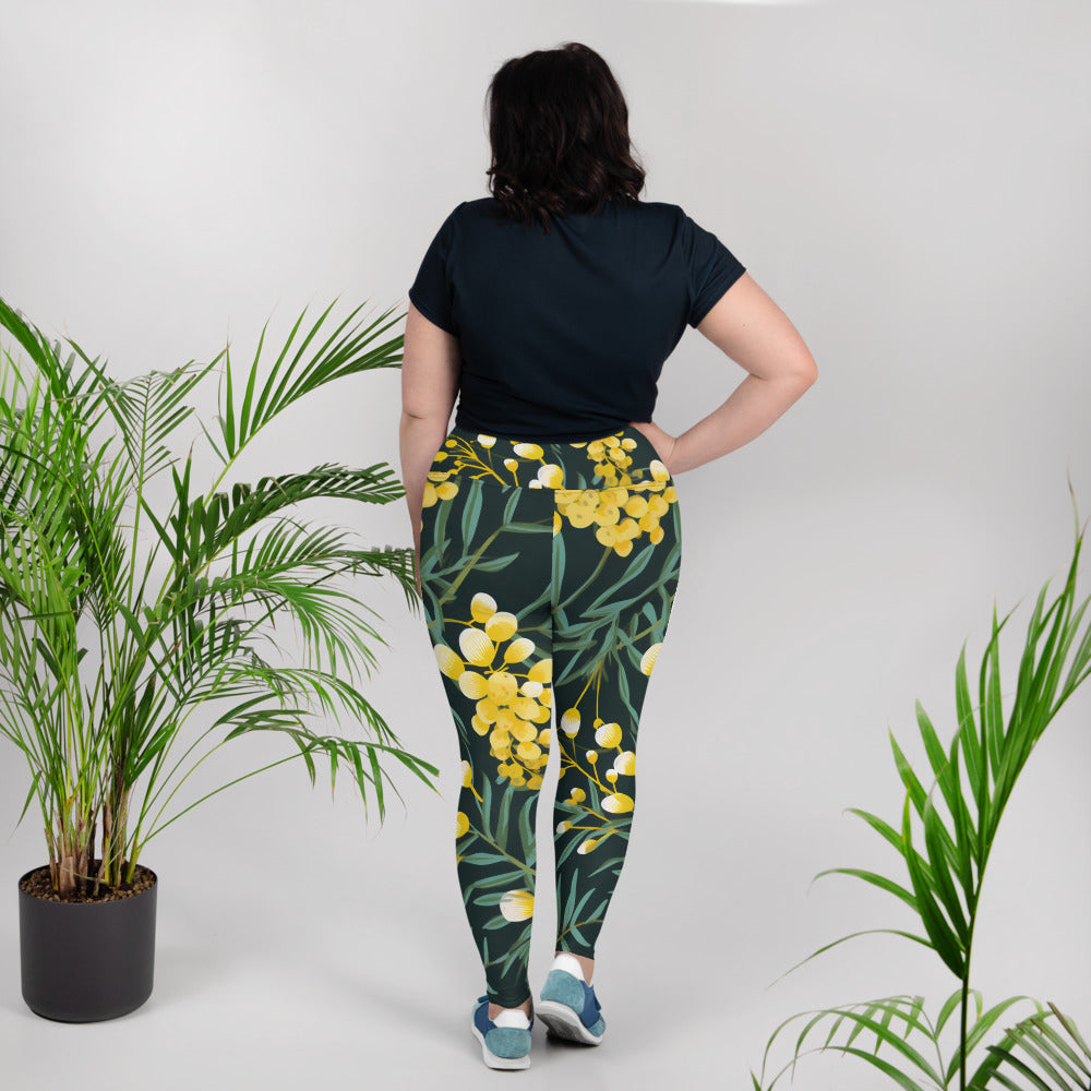 Plus Size Activewear Leggings Green and Gold Print | Stylish and Comfortable Workout Pants