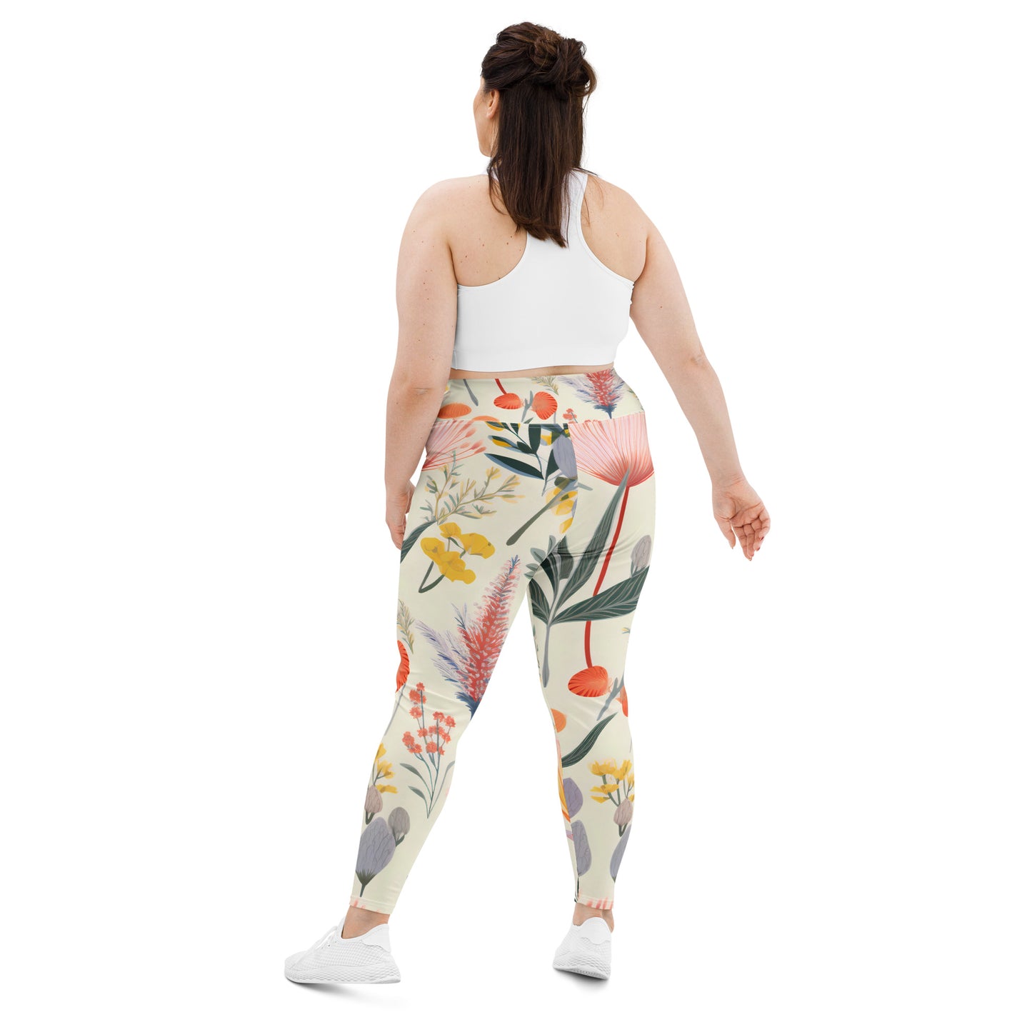 Plus Size Activewear Leggings Vintage Botanical Print - Stylish Comfort for Every Move