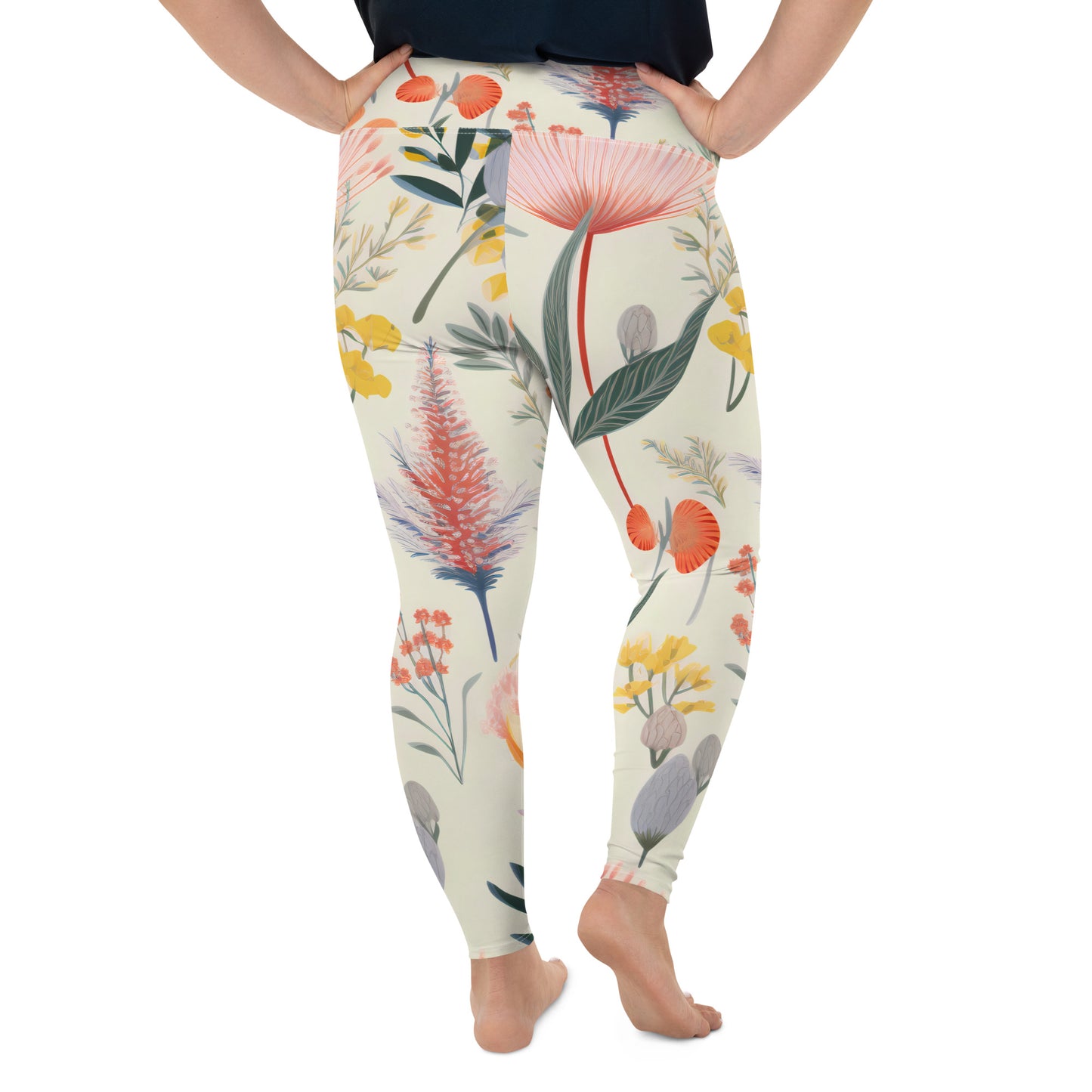 Plus Size Activewear Leggings Vintage Botanical Print - Stylish Comfort for Every Move