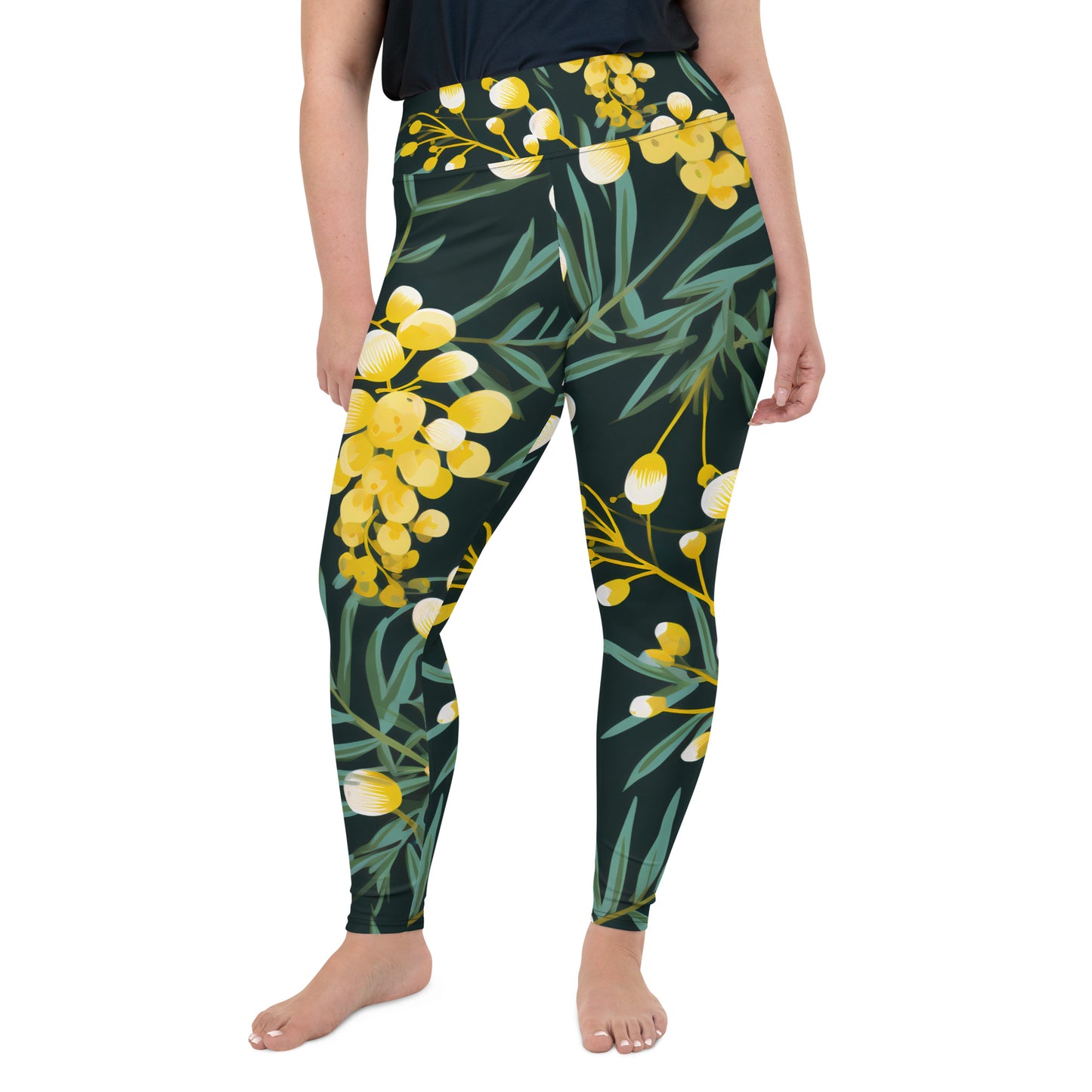 Plus Size Activewear Leggings Green and Gold Print | Stylish and Comfortable Workout Pants