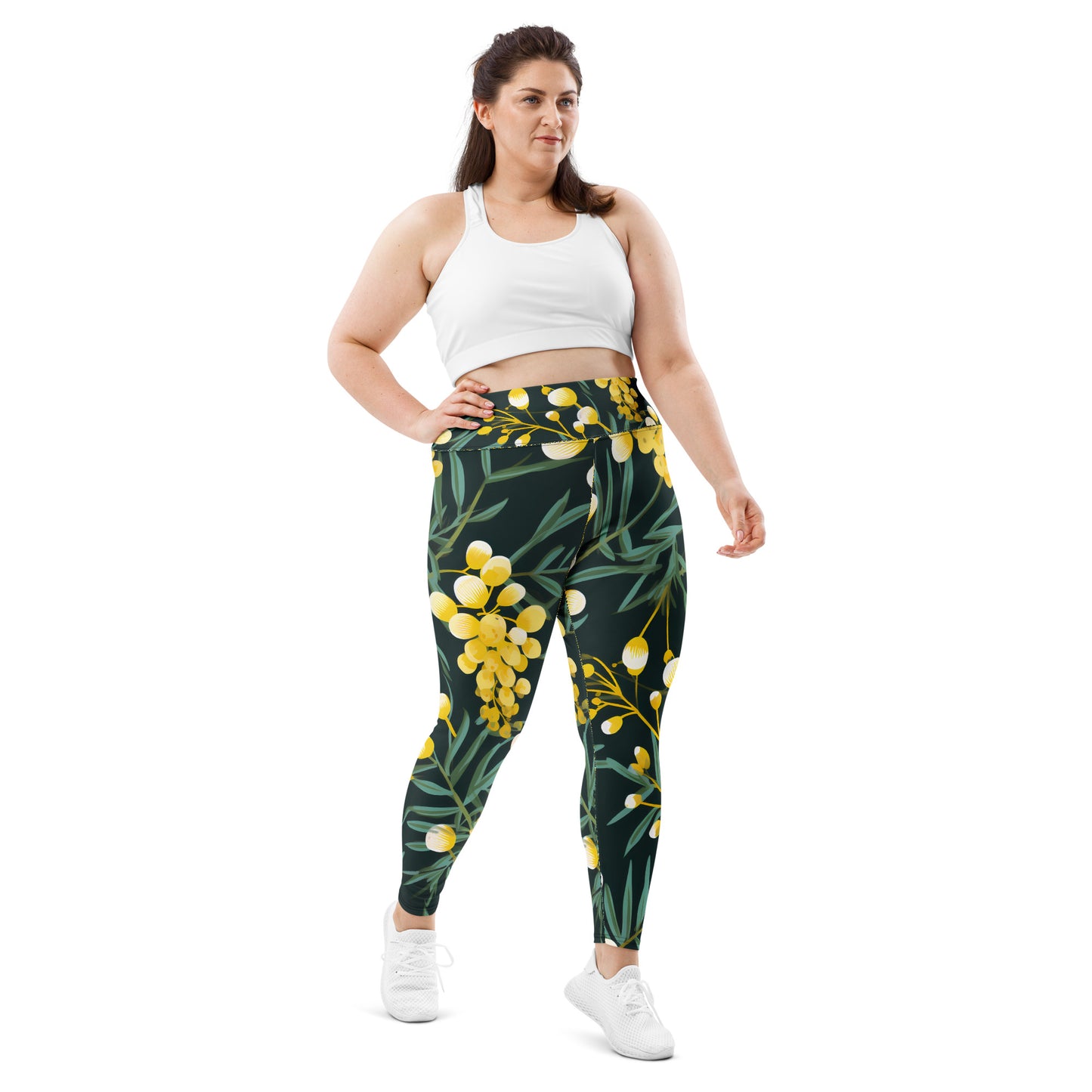 Plus Size Activewear Leggings Green and Gold Print | Stylish and Comfortable Workout Pants