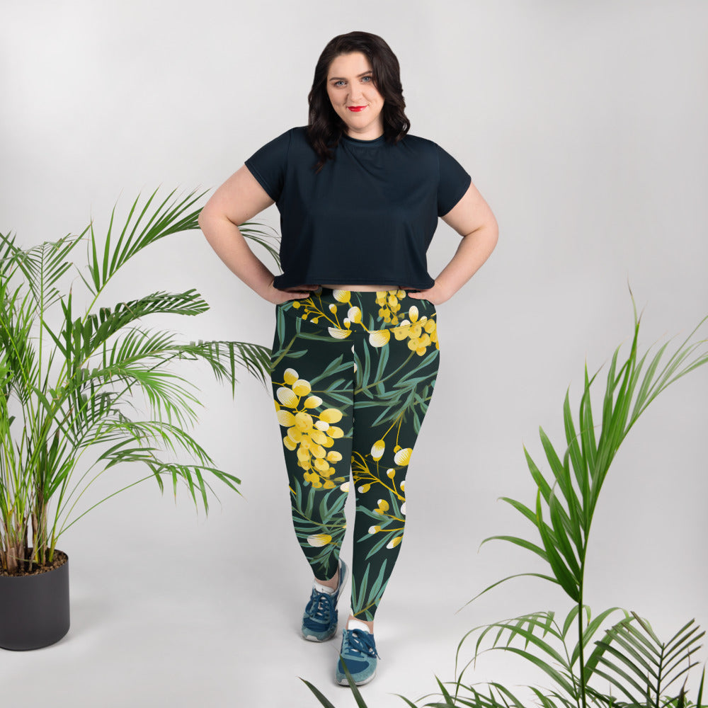 Plus Size Activewear Leggings Green and Gold Print | Stylish and Comfortable Workout Pants