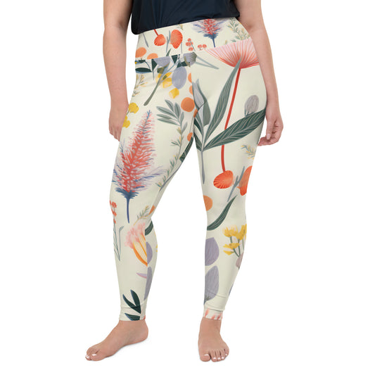 Plus Size Activewear Leggings Vintage Botanical Print - Stylish Comfort for Every Move