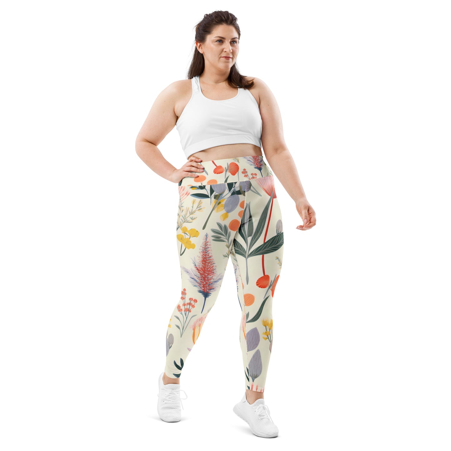 Plus Size Activewear Leggings Vintage Botanical Print - Stylish Comfort for Every Move