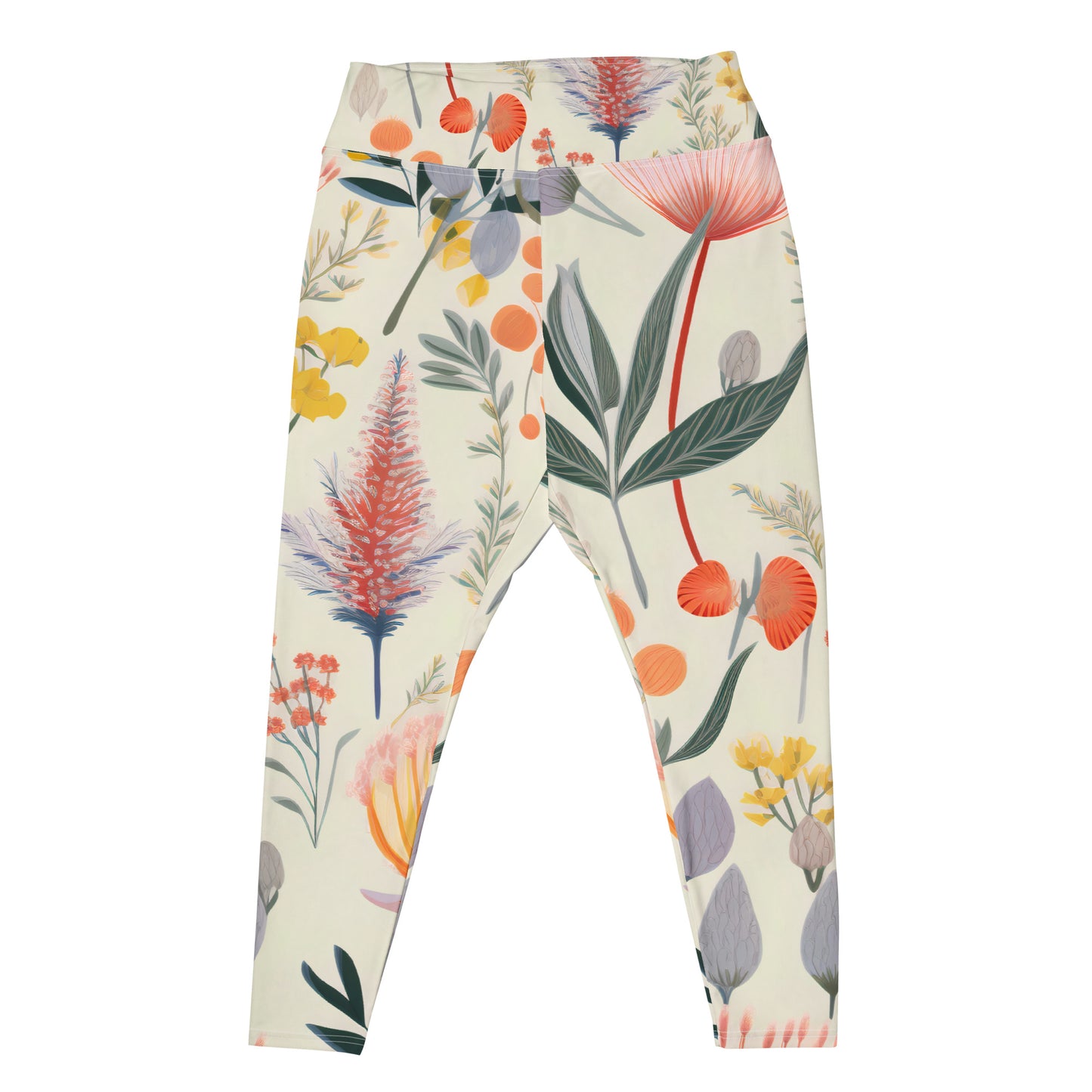 Plus Size Activewear Leggings Vintage Botanical Print - Stylish Comfort for Every Move