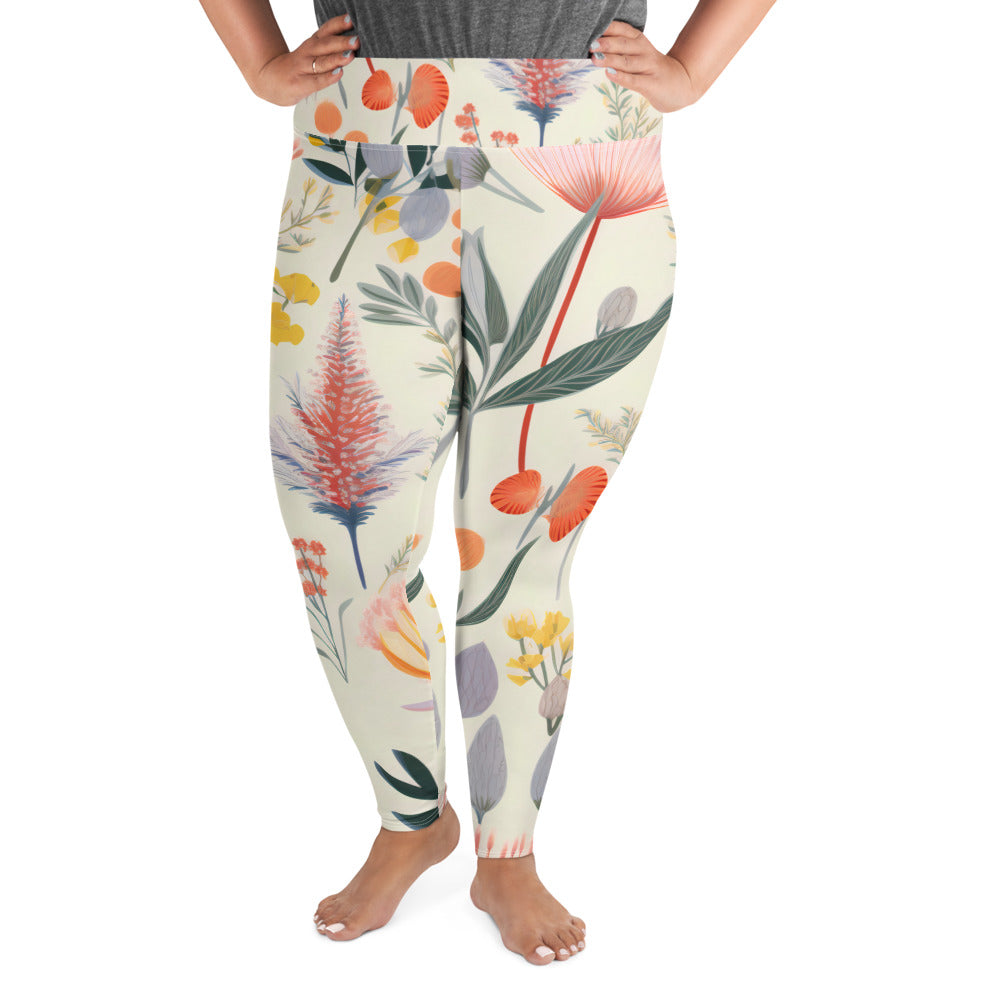 Plus Size Activewear Leggings Vintage Botanical Print - Stylish Comfort for Every Move