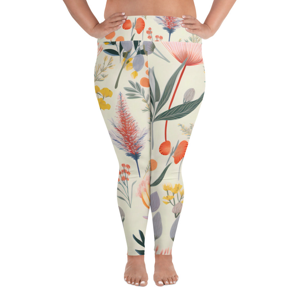 Plus Size Activewear Leggings Vintage Botanical Print - Stylish Comfort for Every Move