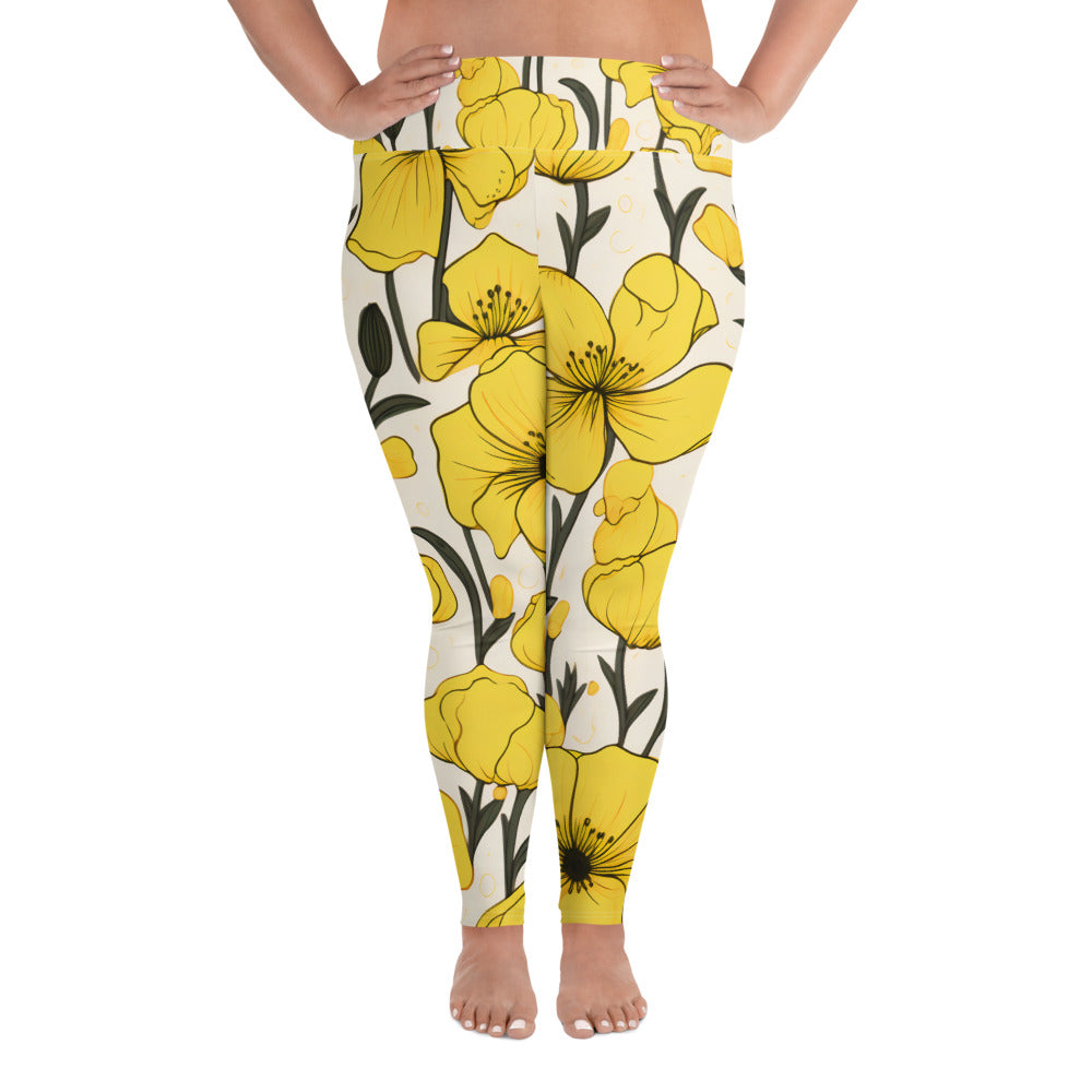 Plus Size Activewear Leggings Yellow Bells Print | Vibrant Style for Every Workout