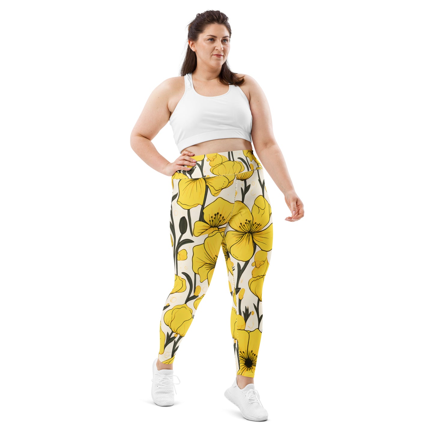 Plus Size Activewear Leggings Yellow Bells Print | Vibrant Style for Every Workout