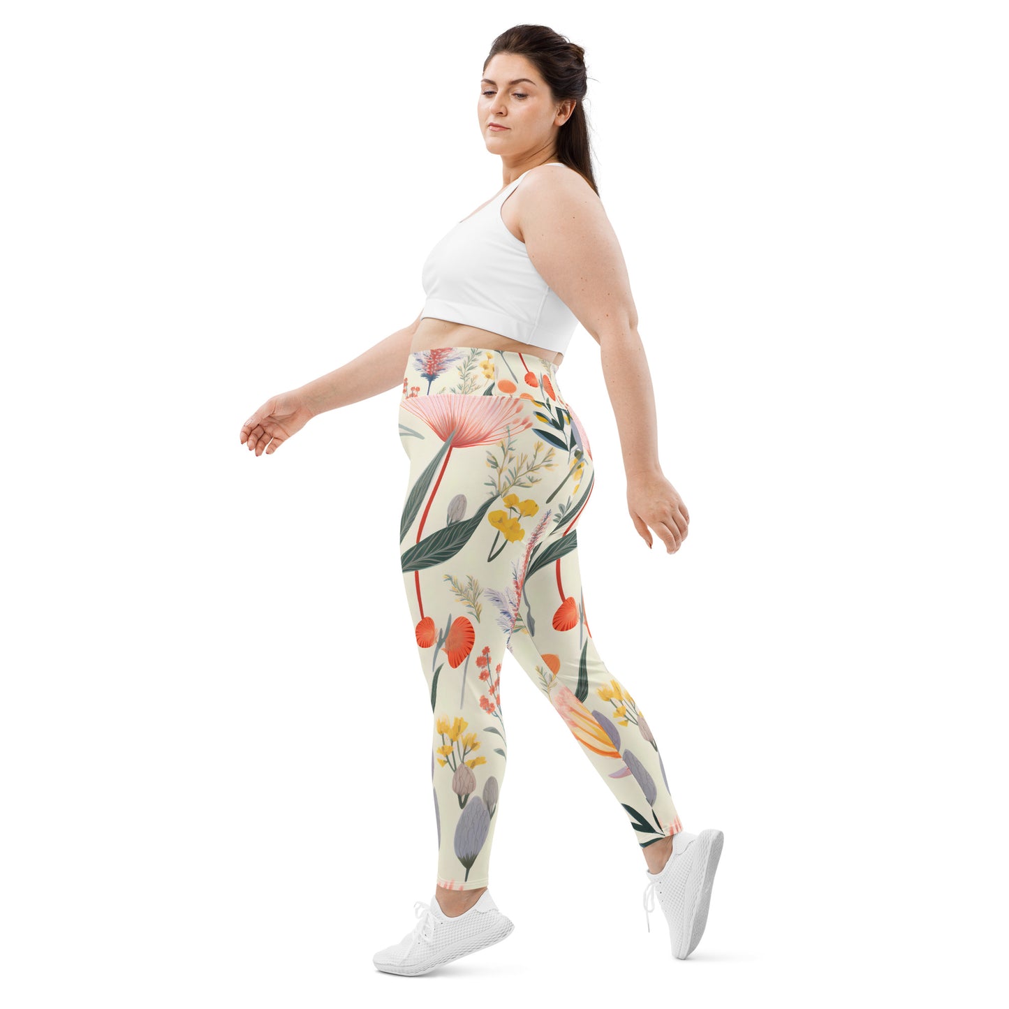 Plus Size Activewear Leggings Vintage Botanical Print - Stylish Comfort for Every Move