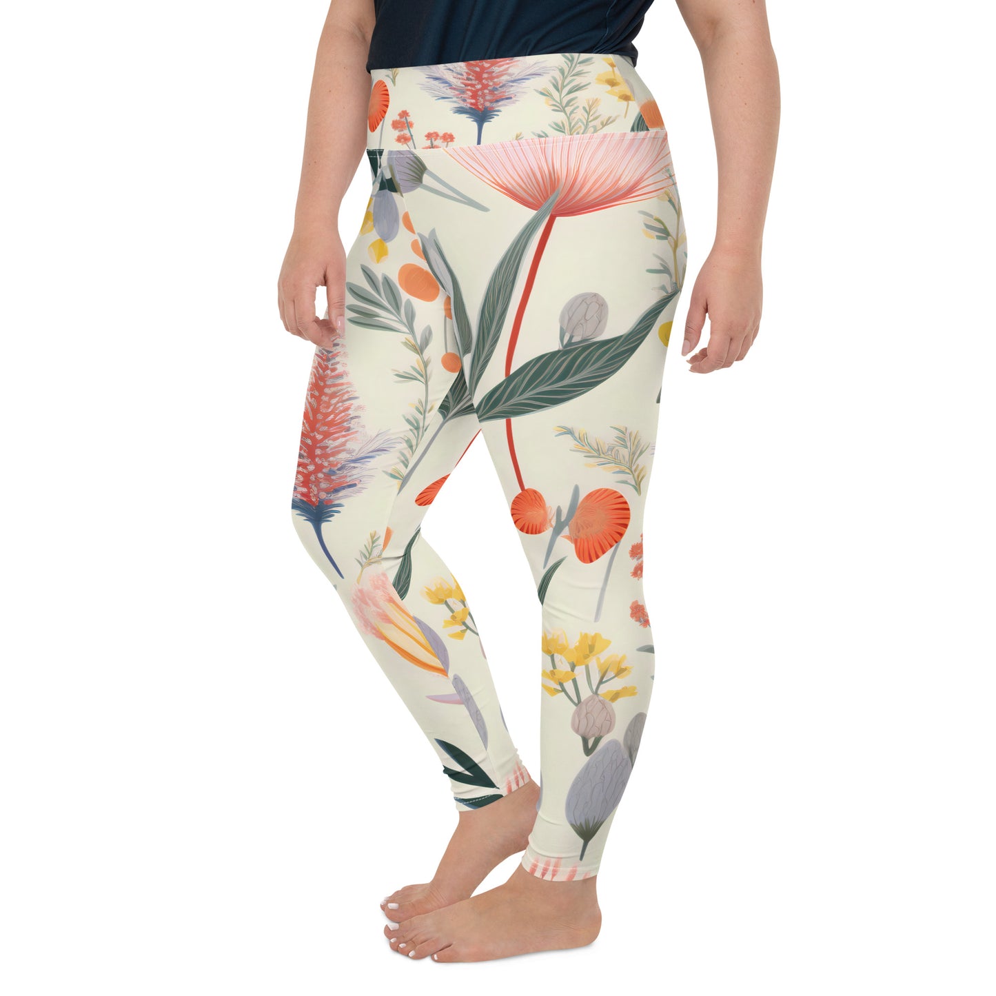 Plus Size Activewear Leggings Vintage Botanical Print - Stylish Comfort for Every Move