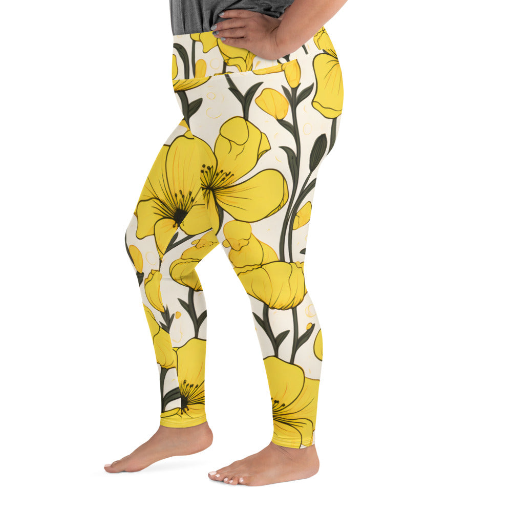 Plus Size Activewear Leggings Yellow Bells Print | Vibrant Style for Every Workout