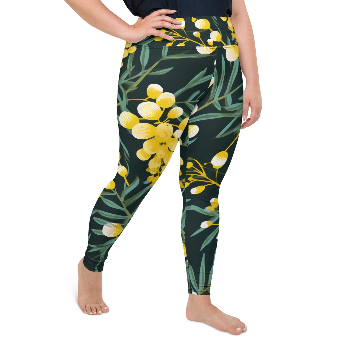 Plus Size Activewear Leggings Green and Gold Print | Stylish and Comfortable Workout Pants