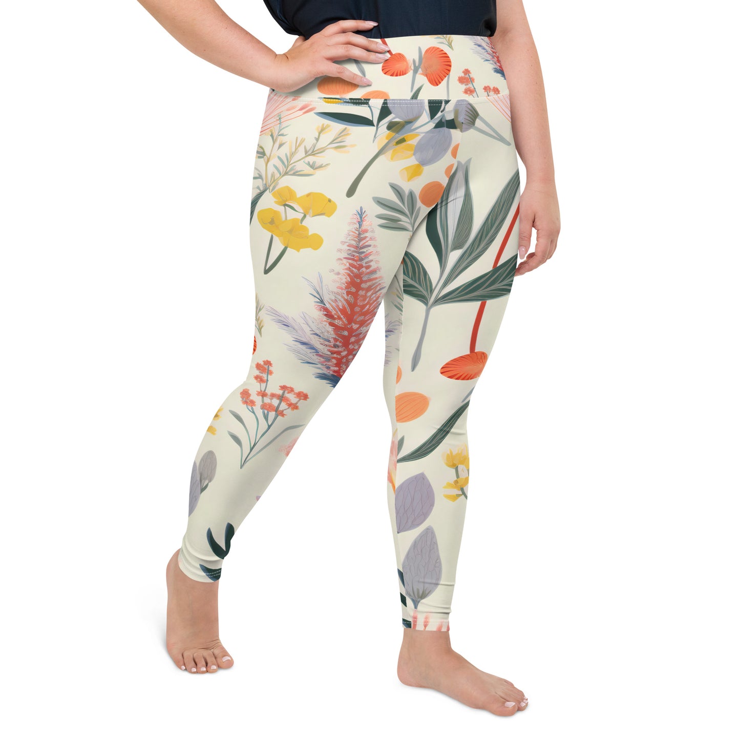 Plus Size Activewear Leggings Vintage Botanical Print - Stylish Comfort for Every Move