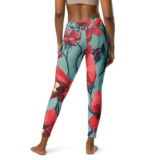 Women's Yoga Leggings Floral Sturt's Desert Pea Print | Stylish, Comfortable Activewear