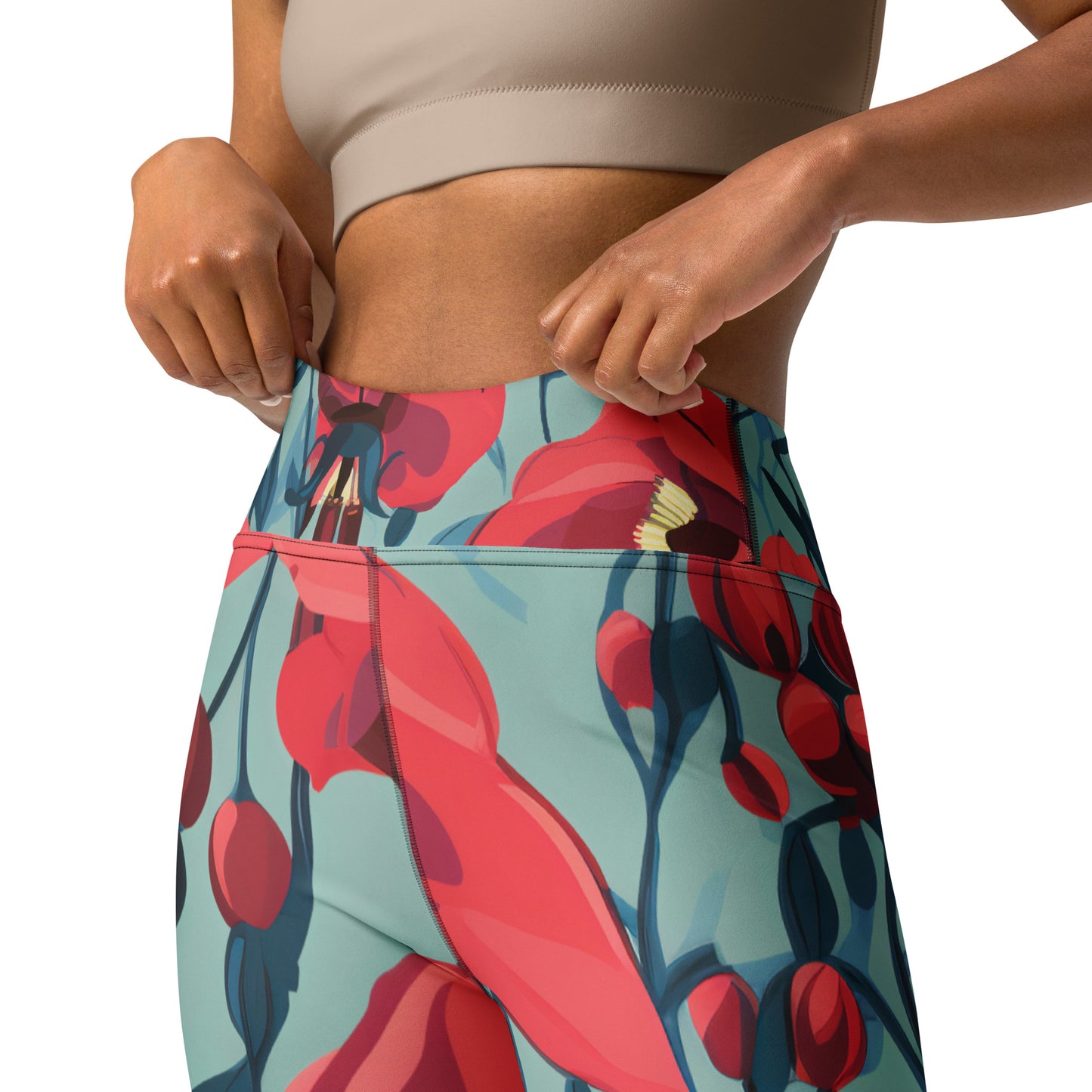 Women's Yoga Leggings Floral Sturt's Desert Pea Print | Stylish, Comfortable Activewear