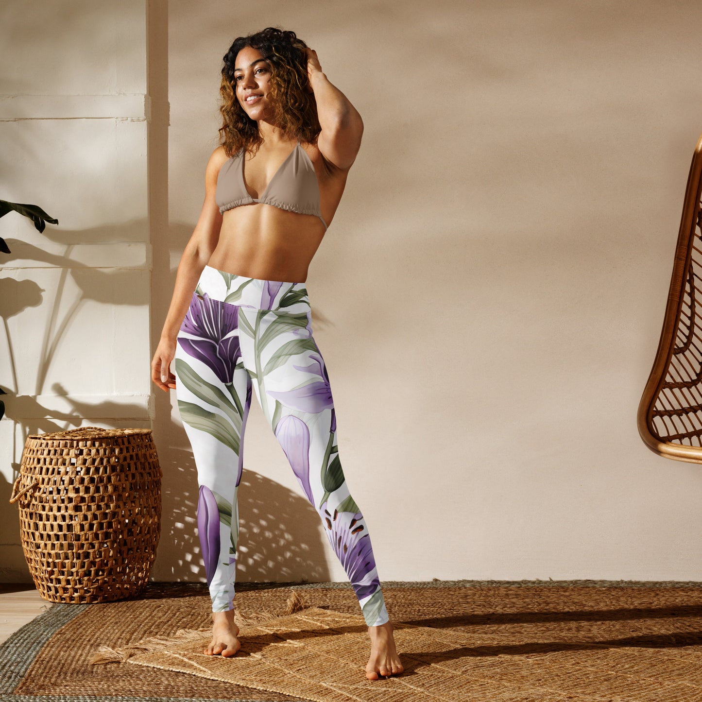 Women's Yoga Leggings Vanilla Lily Print | Comfortable, Stylish Activewear