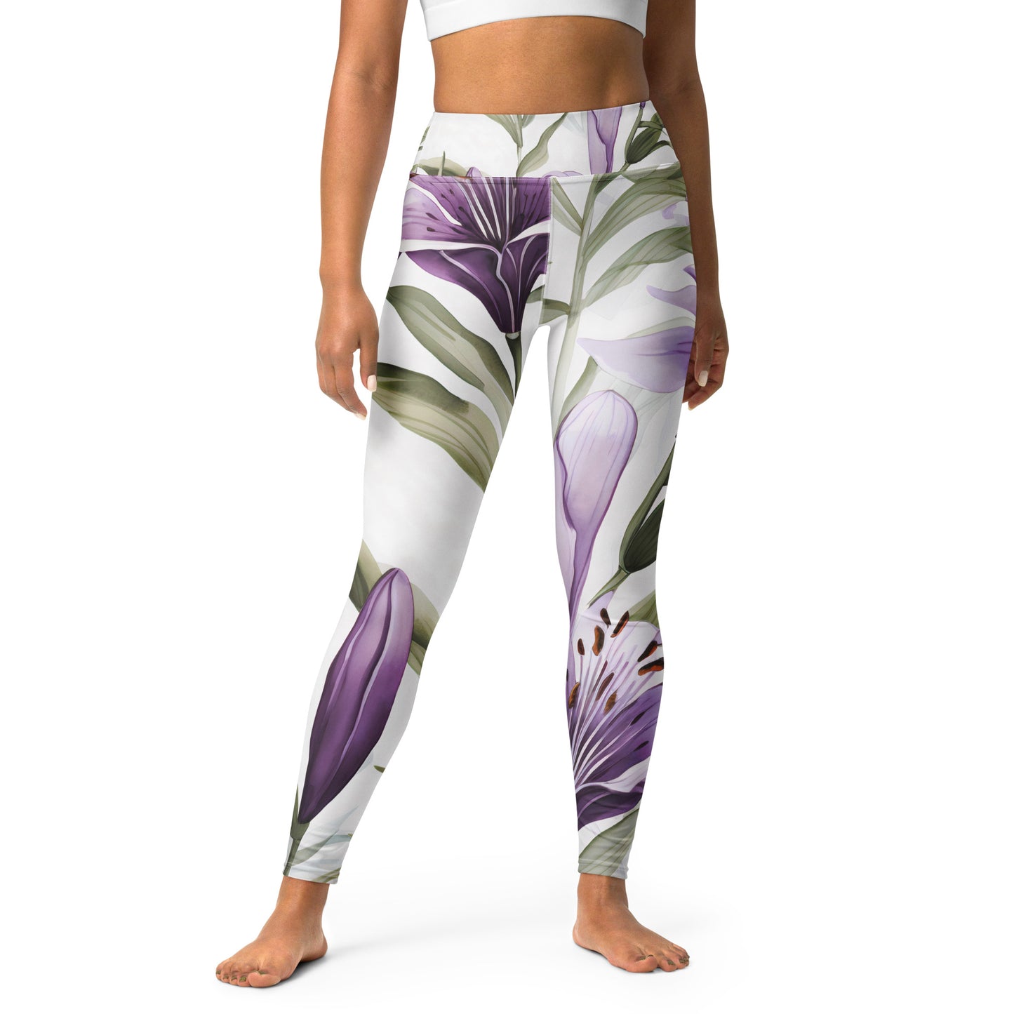 Women's Yoga Leggings Vanilla Lily Print | Comfortable, Stylish Activewear