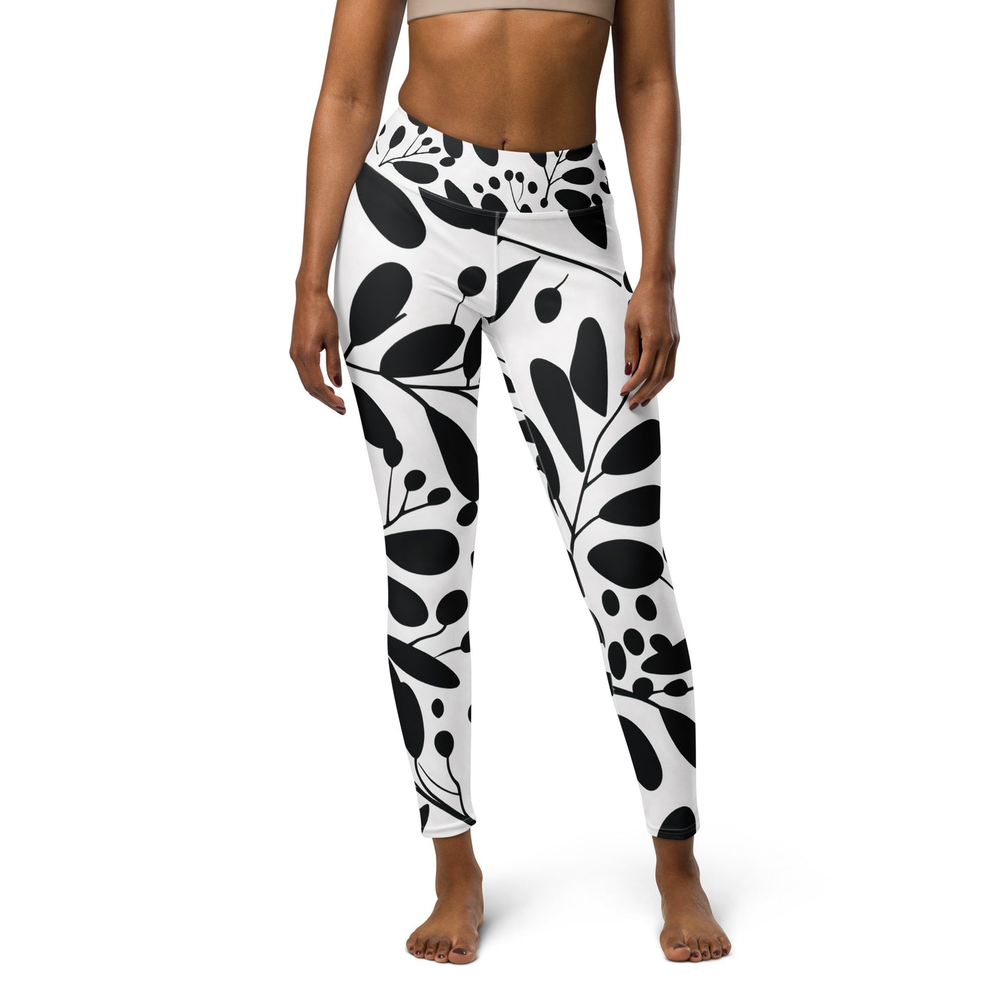 Women's Yoga Leggings Black and White Eucalyptus - Stylish Comfort for Yoga Practice