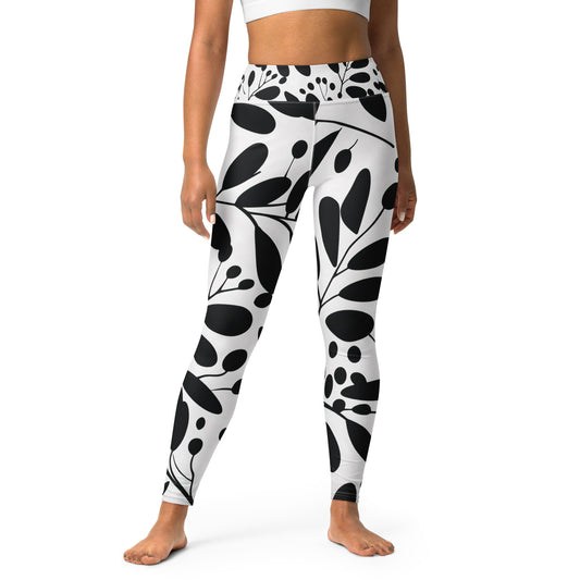 Women's Yoga Leggings Black and White Eucalyptus - Stylish Comfort for Yoga Practice