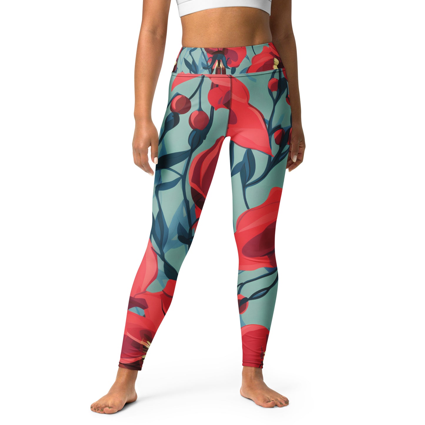 Women's Yoga Leggings Floral Sturt's Desert Pea Print | Stylish, Comfortable Activewear