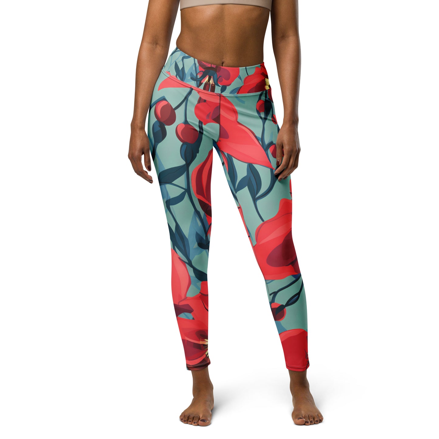 Women's Yoga Leggings Floral Sturt's Desert Pea Print | Stylish, Comfortable Activewear