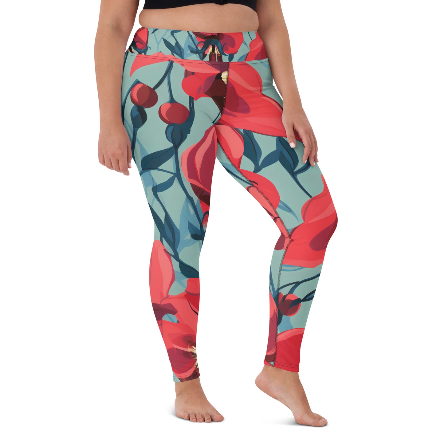 Women's Yoga Leggings Floral Sturt's Desert Pea Print | Stylish, Comfortable Activewear